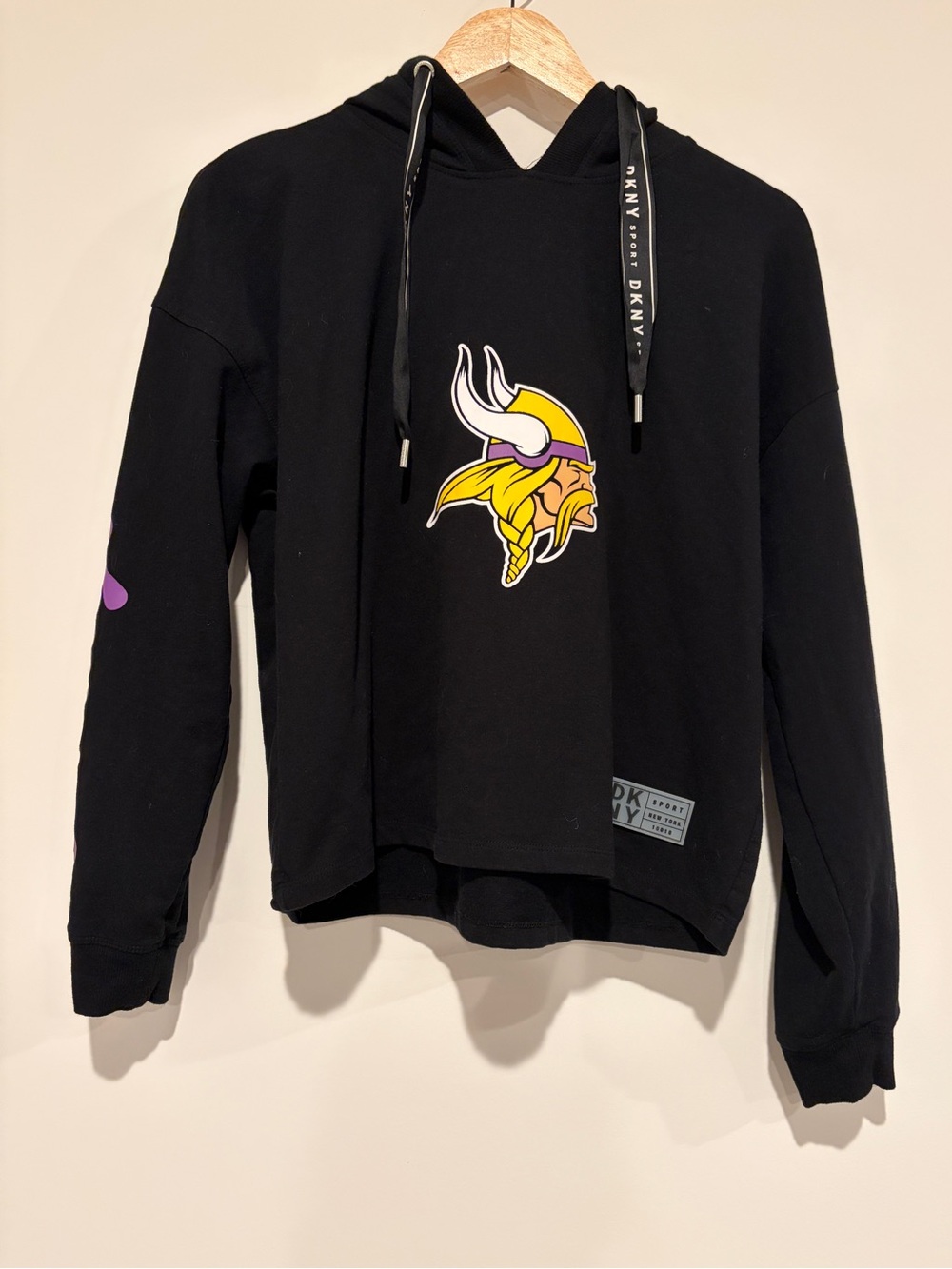 DKNY Sport NFL Minnesota Vikings Cropped Hoodie Black Purple Women's Size S